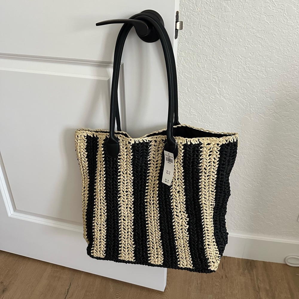 Abercrombie Black and Cream Striped Tote Bag